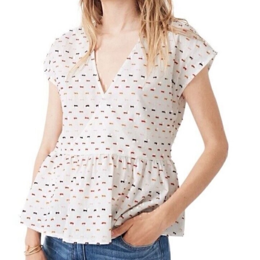 MADEWELL S V-Neck Peplum Crossover Clipdot Confetti Top